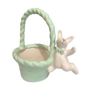 Teleflora Bunny Basket Ceramic Planter Garden Easter Container Spring Mint Green